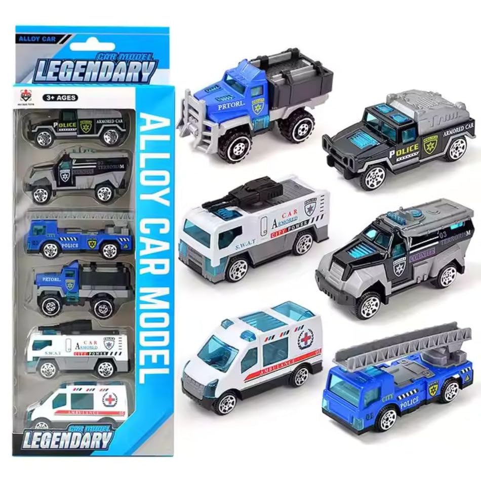 Galaxy Hi-Tech Police Alloy Vehicle Model Metal Cars 6 Pcs Vehicles, Car Play Set for Toddlers,Boys Die-Cast Car Set, Birthday Decorations Gift Movie Vehicle Racing for Kids, Multicolour