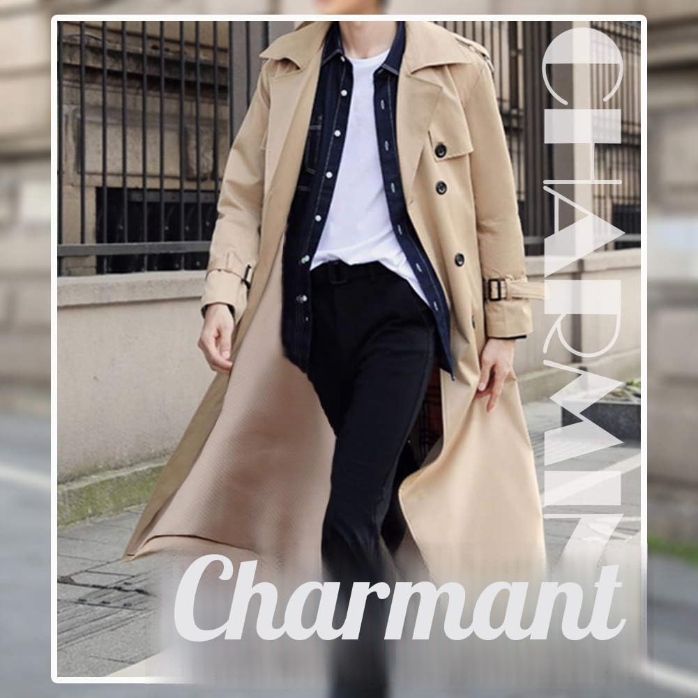 Pantete Man's Double Breasted Trench Coat Oversized Casual windbreaker Lapel Long Jacket Overcoat