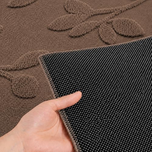 Image of HOMETHREADS Premium Plush Soft 2-Layer Faux Rabbit Fur Embossed Carpet, Washable Area Rug with Anti-Skid Backing for Living Room, Bedroom, Hall & Office, Ultra Soft Floor Carpet(Coffee, 2' x 6' Feet)
