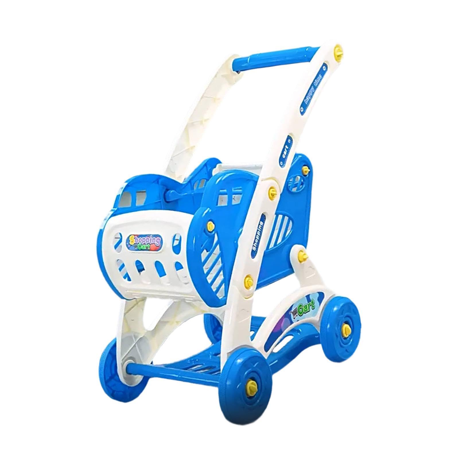 Gralara Carrito de Compras de Juguete Carro Supermercado Trole Juguete Cesta Infantil Juego de Simulación Material PP Ligero Altura Regulable Gran Capacidad a, Azul
