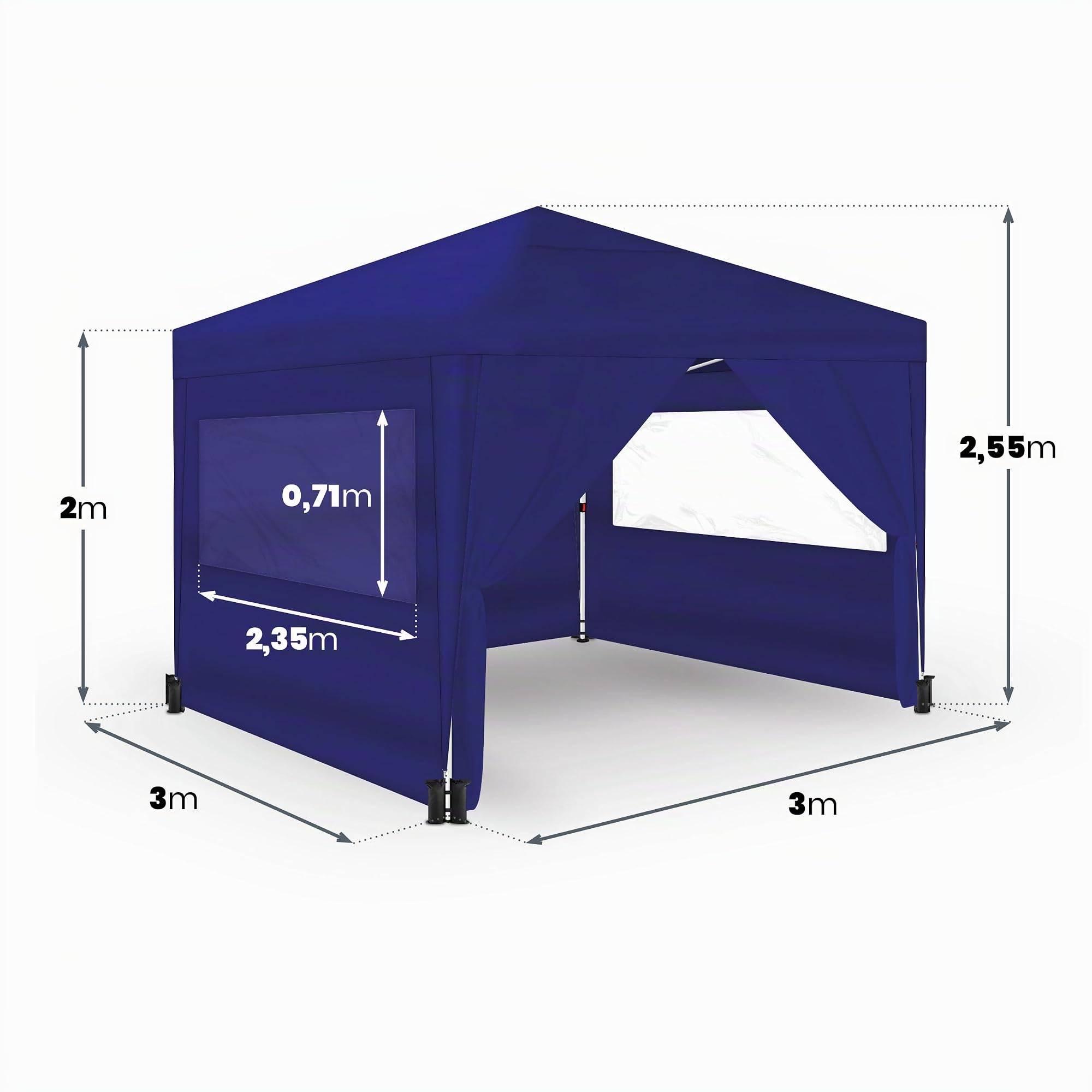 Wasabi - Tonnelle de Jardin Exterieur 3x3m – 4 Parois Latérales – 4 Sacs de Sable, Câbles de Fixation – Sac de Transport – Pergola Blanche en Nylon