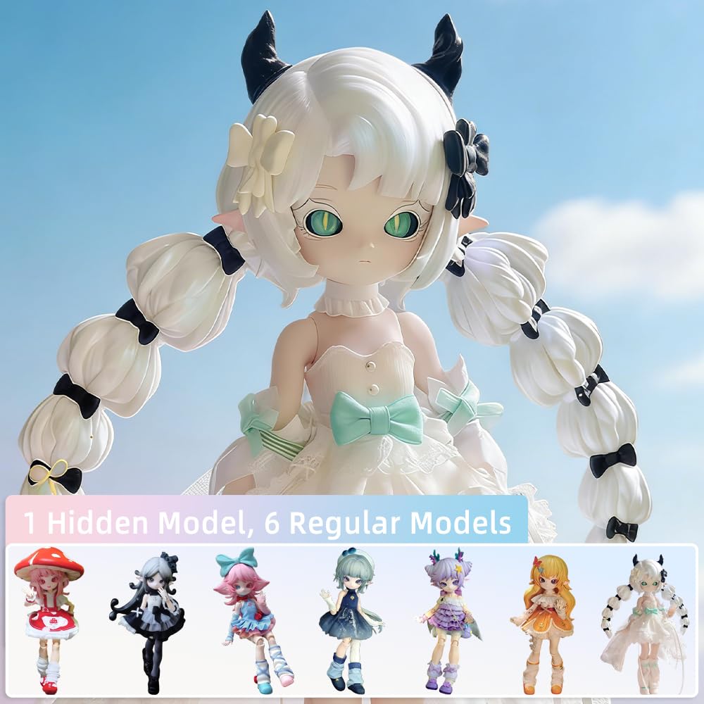niannyyhouse BJD Blindbox-Figur, Maßstab 1:12, Ballgelenkpuppe mit Kleidung, Pilzmädchen-Serie, bewegliche Sammelfigur, Anzieh-Actionfigur (6 Stück)