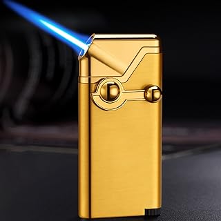 Portable Rocker Lighter, refillable Butane Lighter, Blue Flame tilt Flame Lighter, Windproof Metal Torch Lighter for Candle Cooking Grilling (Butane not Included)(Color:B)