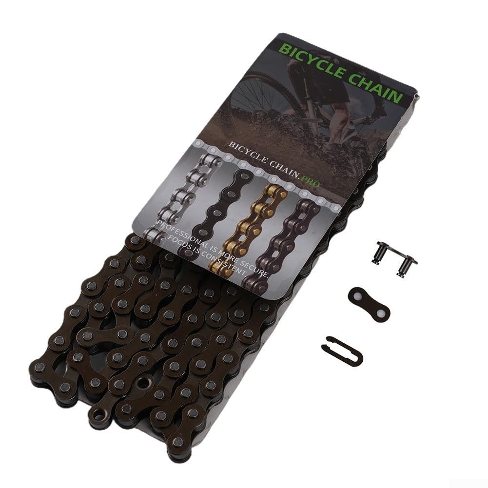 Belnotelt High Carbon Steel Single Speed Bike Chain 1/2 X 1/8 Inch, Heavy Duty Chain With 98 Or 114 Links For Fixed Gear, Track, And Cycling(114 Link)