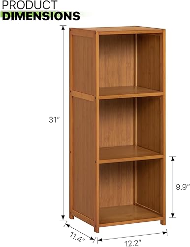 Miniatura 3 de Magshion Estantería estrecha de 3 niveles, estantería pequeña color marrón, estante de torre multimedia, gabinete de almacenamiento delgado de