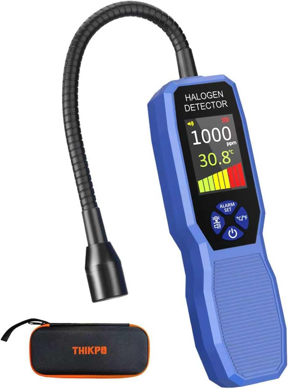 THIKPO Automotive Freon Leak Detector HVAC, Professional Refrigerant Leak Detector with LCD Display & LED Light, Car AC Leak Detector Kit for R134a R410A R22 R32 R1234yf - with Audio & Visual Alarm