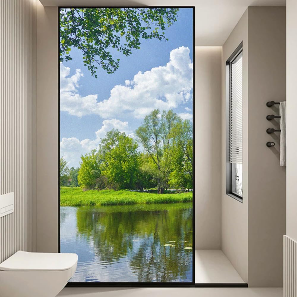 静電気でくっつく つや消し 透明ではない プライバシーウィンドウフィルム 熱コントロール UVブロック ガラスステッカー 風景パター