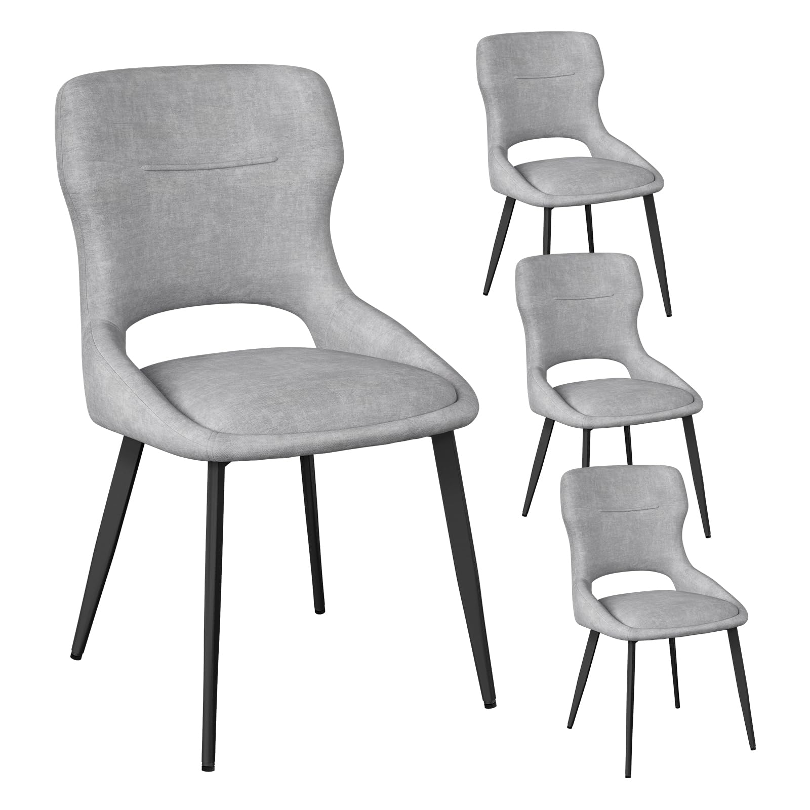 WOLTU Dining Chairs Set of 4, Chenille Upholstered Seat, Ergonomic Cut-Out Backrest, Modern Armless Kitchen Chairs with Metal Legs, for Living Room Bedroom Study, Grey