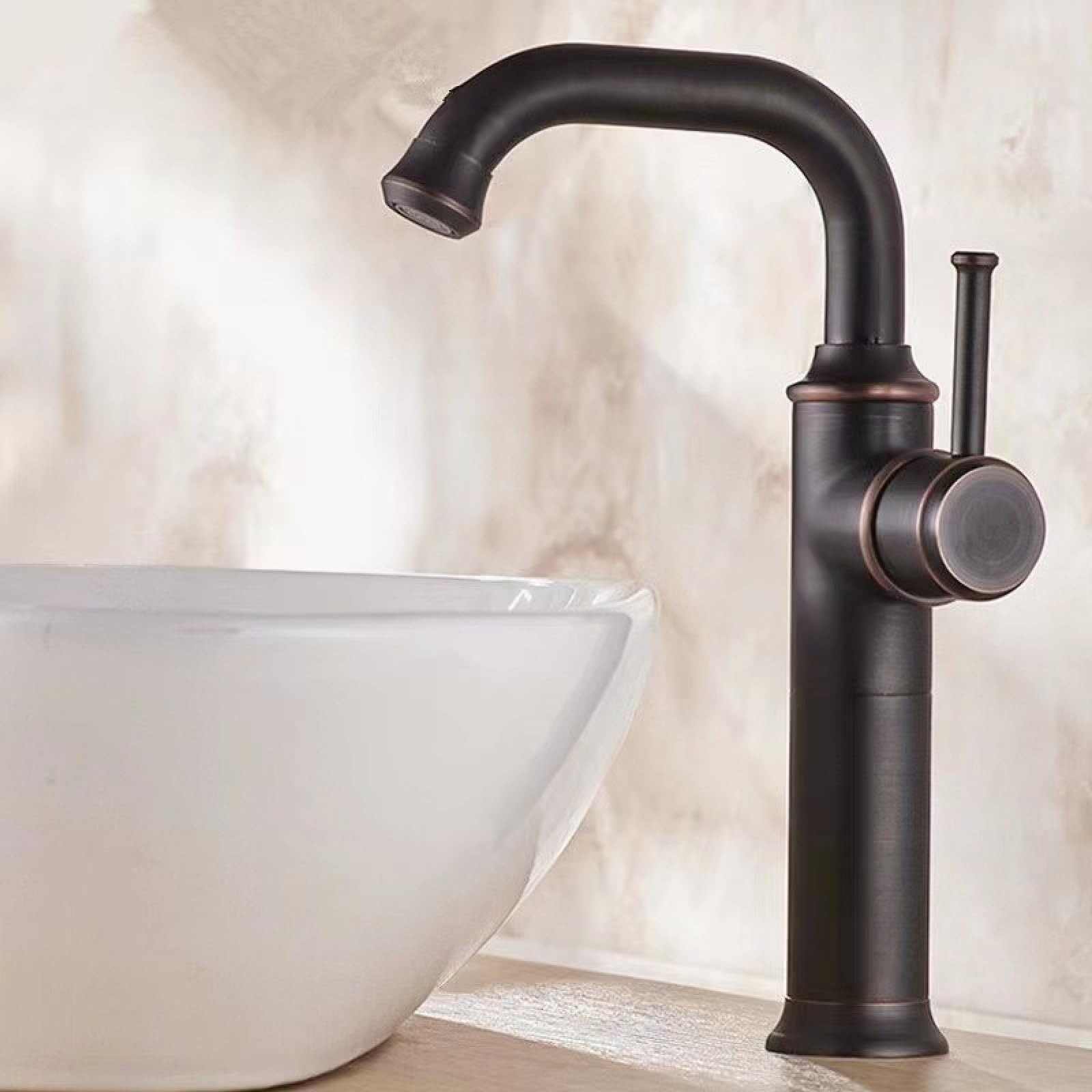 Fanjubei Heigu Gao Bathroom Copper Hot And Cold Washbasin Rotating Faucet, Black Antique High