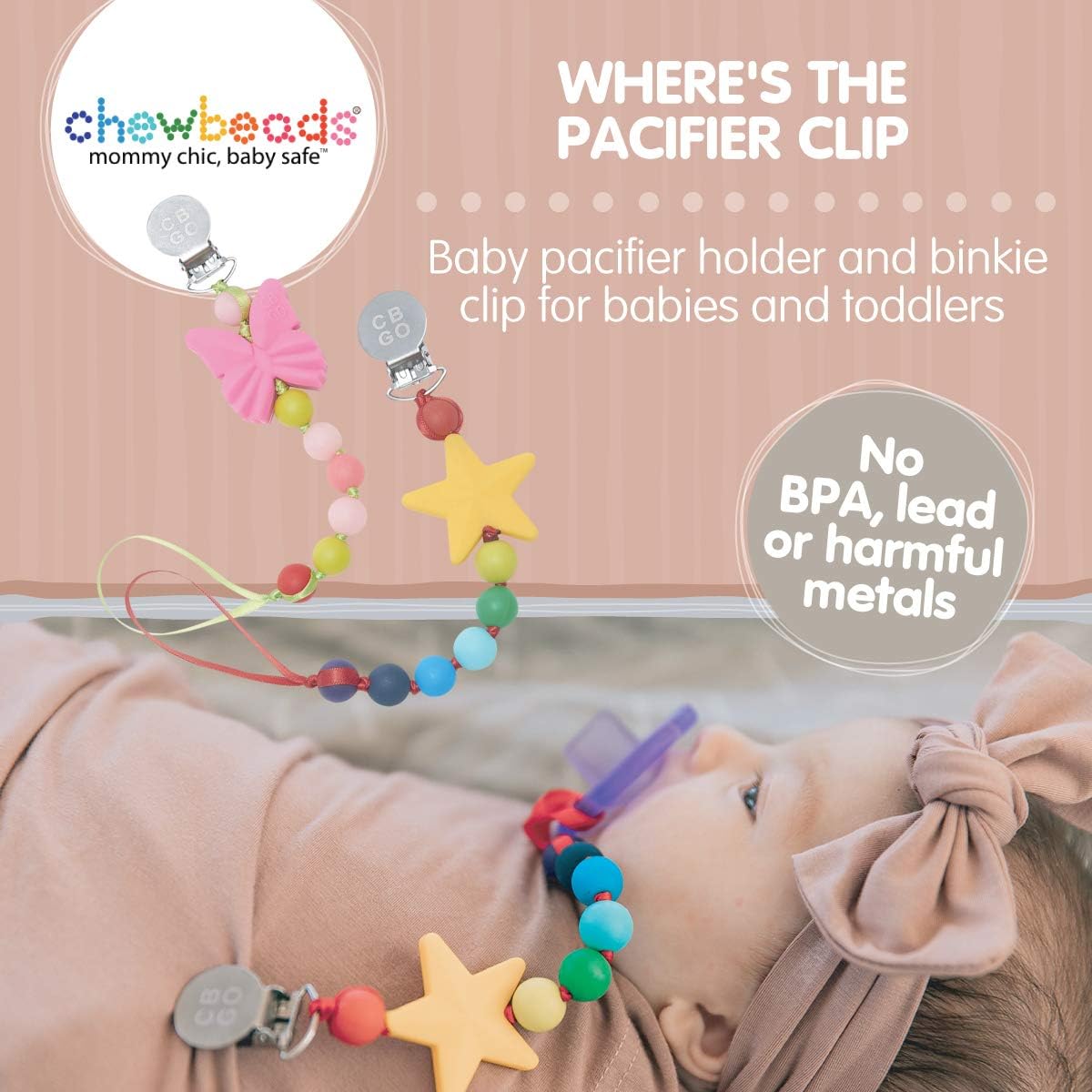 Chewbeads - Where’s The Pacifier Clip - Baby Pacifier Holder and Binkie Clip for Babies and Toddlers - Medical Grade Silicone, BPA Free & Phthalate Free - Glow in The Dark Purple Heart : Baby