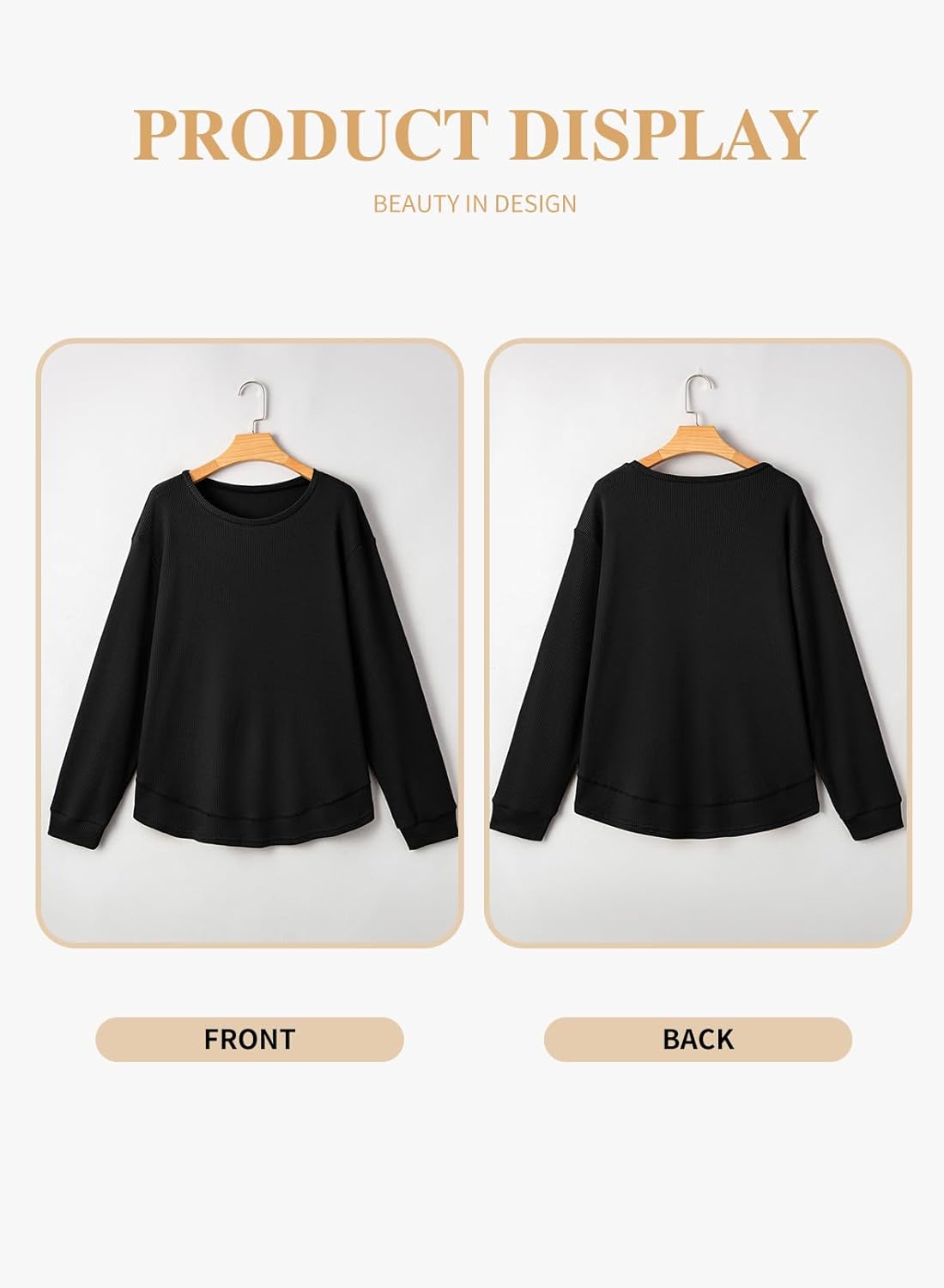 Eytino Womens Plus Size Tops Crewneck Long Sleeve Double Hem Waffle Knit Shirts Loose Casual Tunic Tops(1X-5X) - Image 4