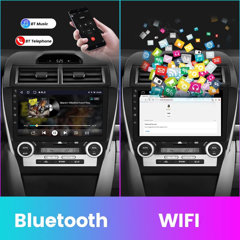Android 13 Car Radio Compatible for Toyota Camry 2012 2013 2014, 10 Inch Touch Screen with GPS/FM/WiFi/USB/SWC/Wireless CarPlay Android Auto [2GB+64GB]