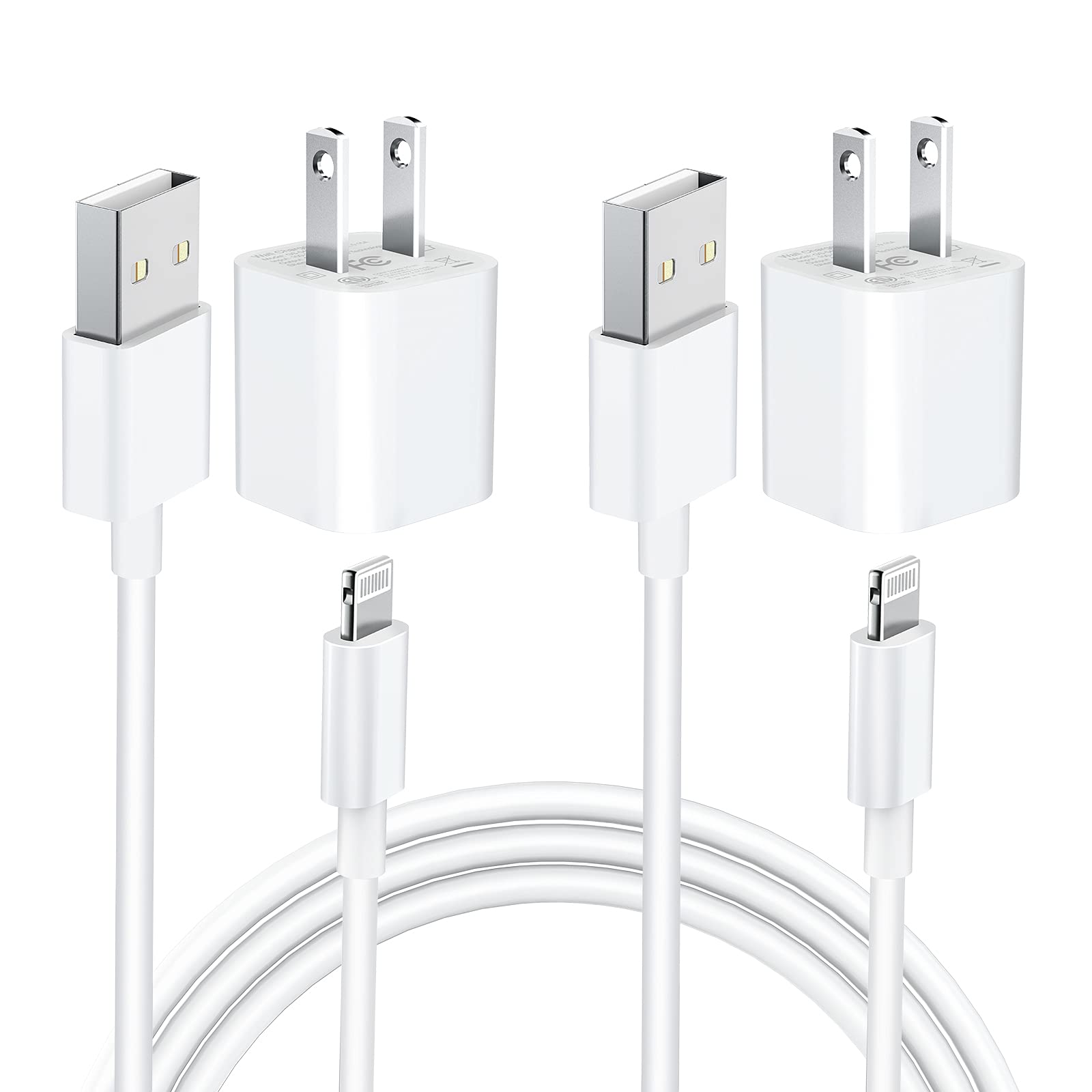 [Apple MFi Certified] iPhone Charger, esbeecables 2Pack USB Rapid Wall Charger Travel Plug & 2Pack Lightning to USB Fast Charging Data Sync Transfer Cord Compatible with iPhone 13/12/11/XS/XR/X 8/iPad