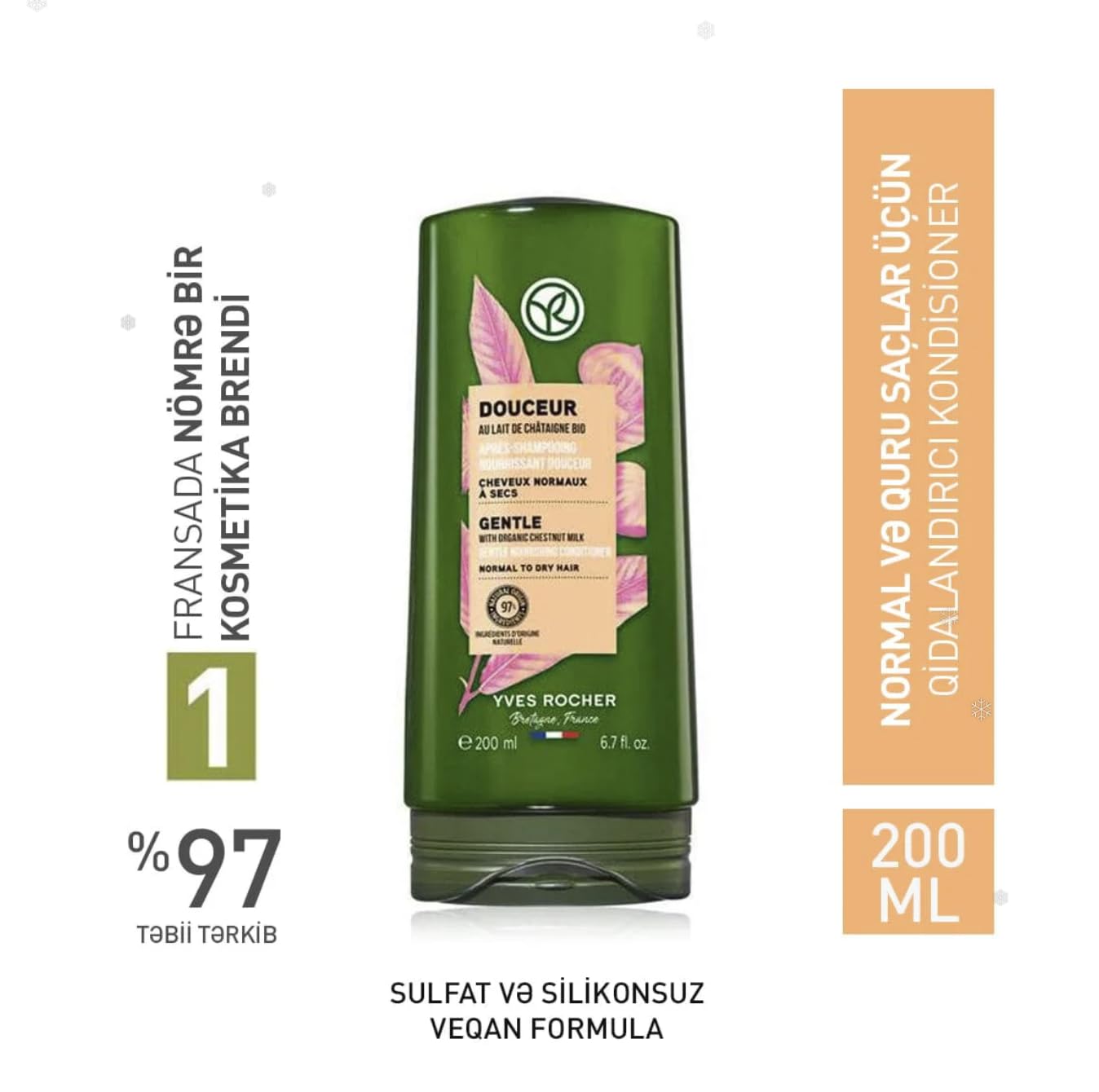 Yves Rocher Condotioner Soft and Silky Hair with Chestnut Milk - Gentle Care for Smooth, Hydrated Hair - Softness That Lasts 24 Hours - 200 ml. / 6.7 fl.oz.