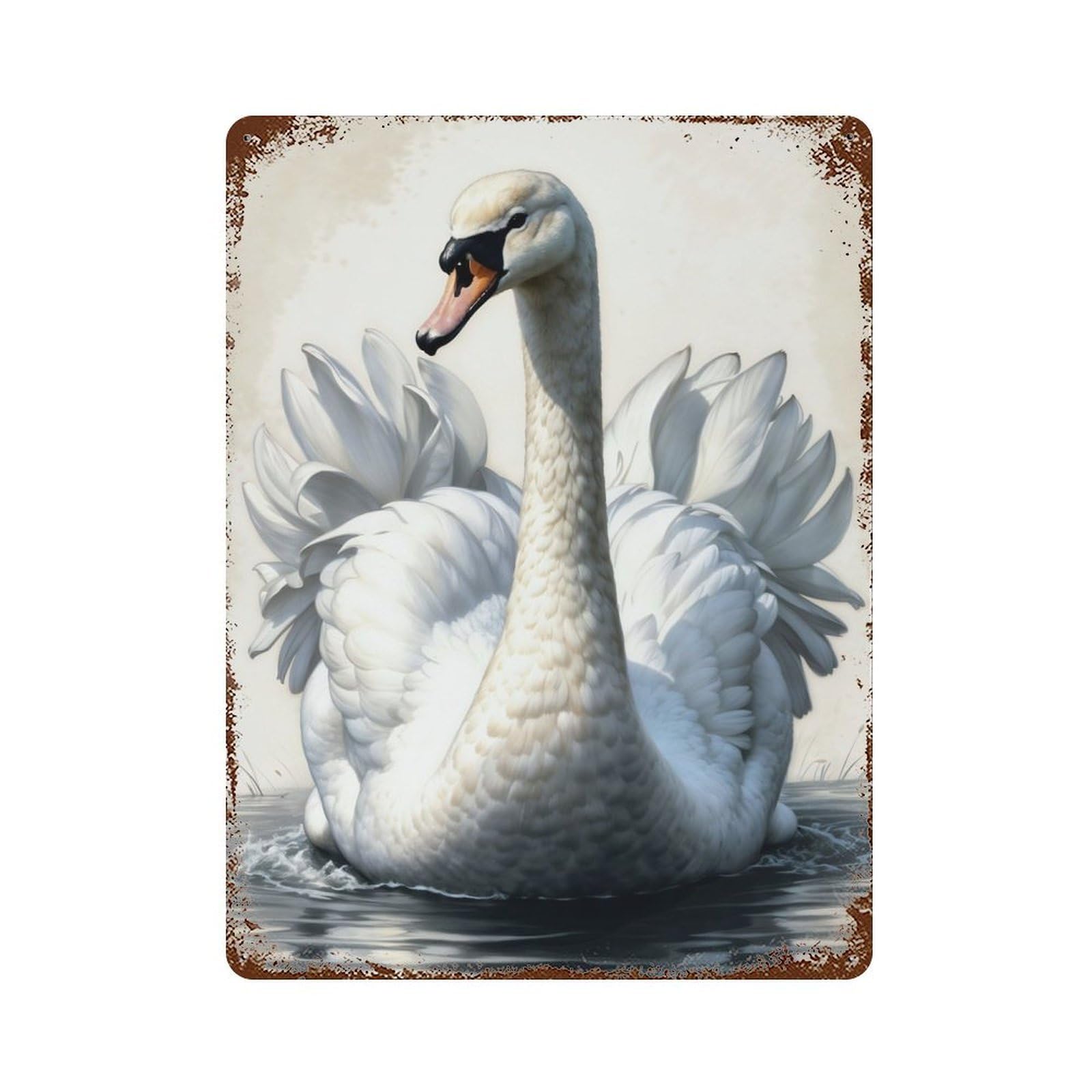 Serene Swan 15.7"x11.8" Distressed Metal Wall Sign, Industrial Home Decor for Patio, Garden Room And Bar Decor