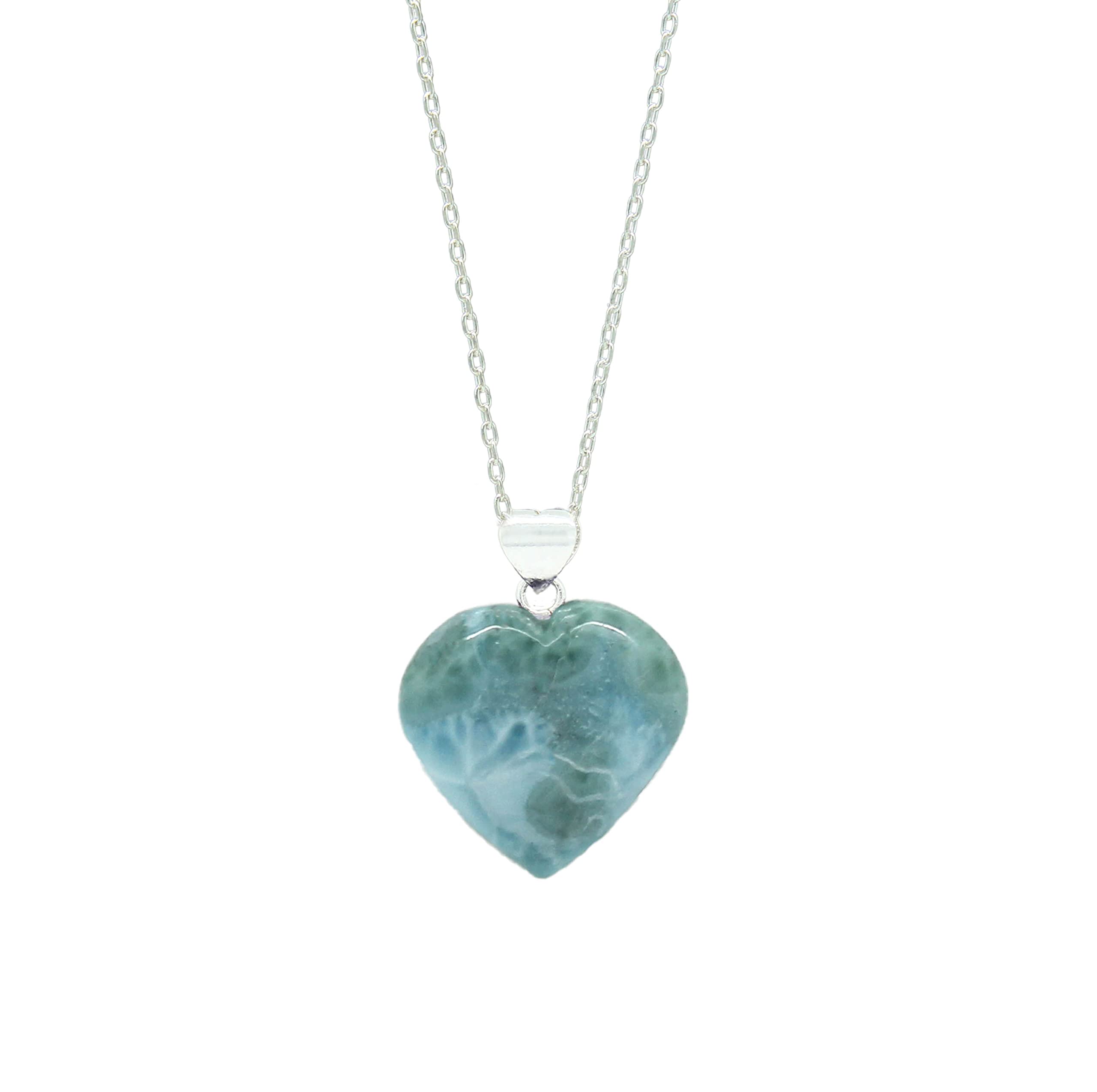 Natural Larimar Heart Pendant Necklace, Gemstone Necklace, Heart Crystal Necklace, Lightweight, Party Wear, 925 Silver 16+2 inch Adjustable Chain, Gift for Her