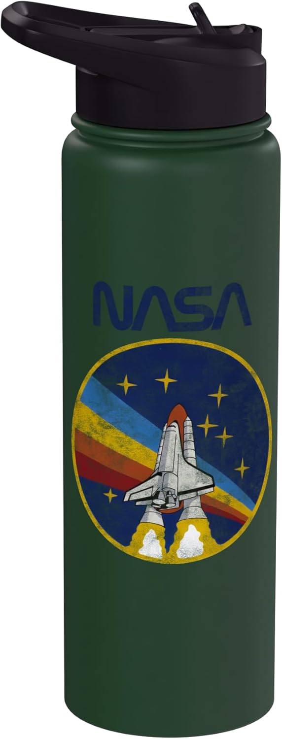 Vintage Rocketship Space, Stars & Rainbow Graphic PAPL029 Stainless Steel Insulated Water Bottle