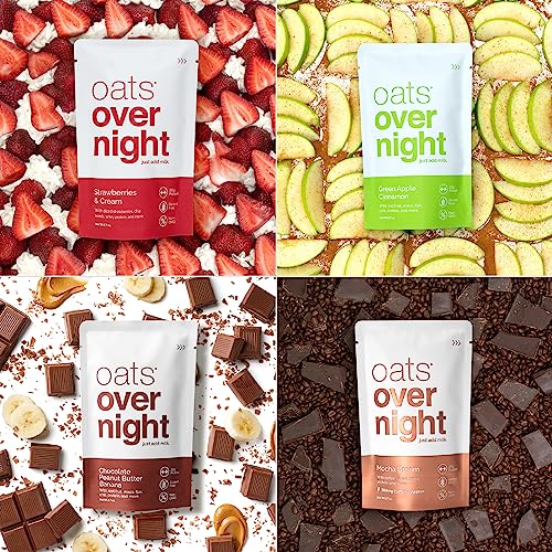 Oats Overnight -Classic Variety Pack High Protein, High Fiber Breakfast Shake - Gluten Free, Non Gmo Oatmeal Strawberries & Cream, Green Apple Cinnamon & More (24 Pack) #TOP6