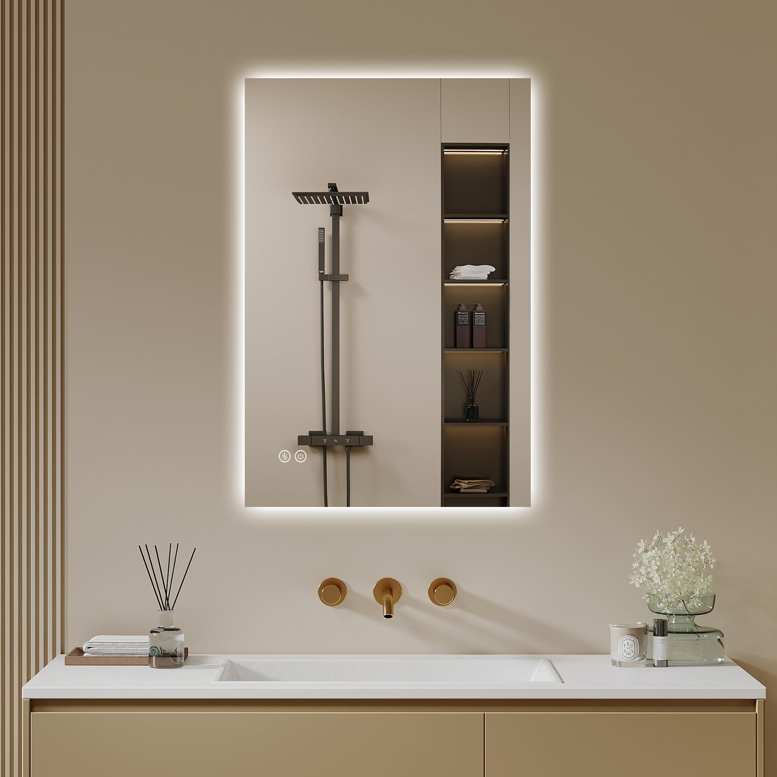 Badspiegel-mit-Beleuchtung 60x60cm LED Badezimmer Spiegel mit Beschlagfrei