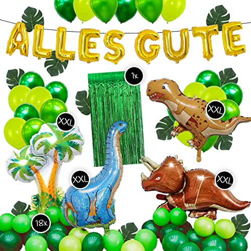 Alles Gute Dinosaurier Kindergeburtstag Deko Set - XXL Dino Folienluftballons, Luftballons, Palmenblätter & Lametta-Vorhang | XXL Dekorations Set für den perfekten Geburtstag Cover