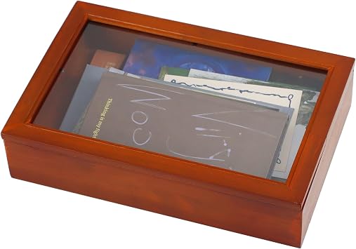 ZEXALOR Wooden Keepsake Box, Vintage Decorative Box Wood Stash Memory Storage Box with Clear Window for Letter Card Trinket Jewelry Gift Stationery Organizer Old, Large