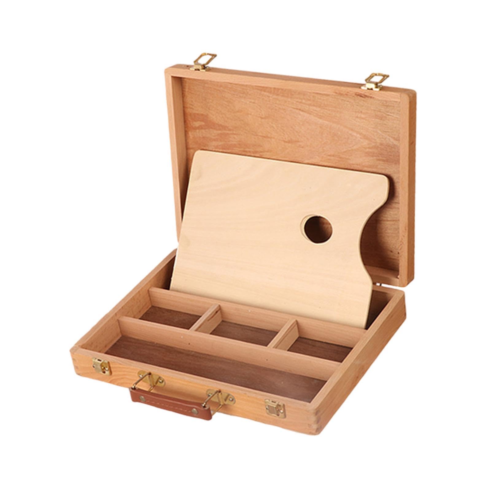 Tachiuwa Artist Supply Box Wood Portable with Palette Drawing Art Supplies Organizer Art Storage Box for Pastel Paint Brushes Markers, 40cmx30cmx8cm