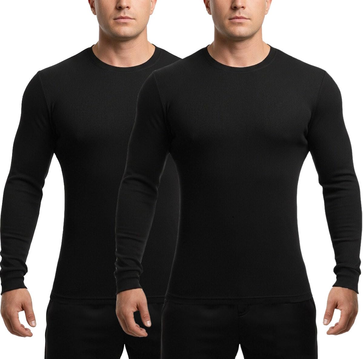 Men's Crew Neck Muscle Fit Henley T Shirts,Gym Workout Long Sleeve,Athletic fit Casual Layer Undershirt