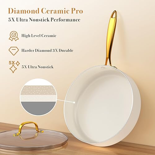 Miniatura 3 de PekGema Juego de utensilios de cocina de cerámica de 15 piezas, juego de ollas y sartenes antiadherentes, apto para horno, no tóxico, juego de