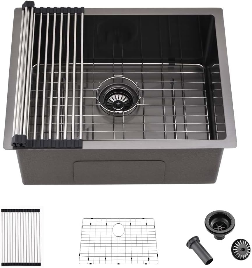 Black Stainless Steel Undermount Laundry SinkWesliv 23"x18"x12" Inch