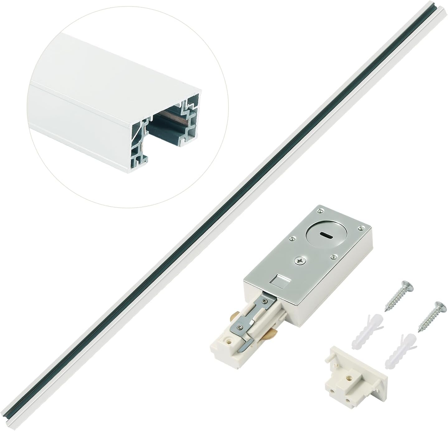 h track lighting rails kit 120v 3.3ft 3-wire h type single circuit with end caps and live end feed connector, mounting hardware (white) white 3.3ft