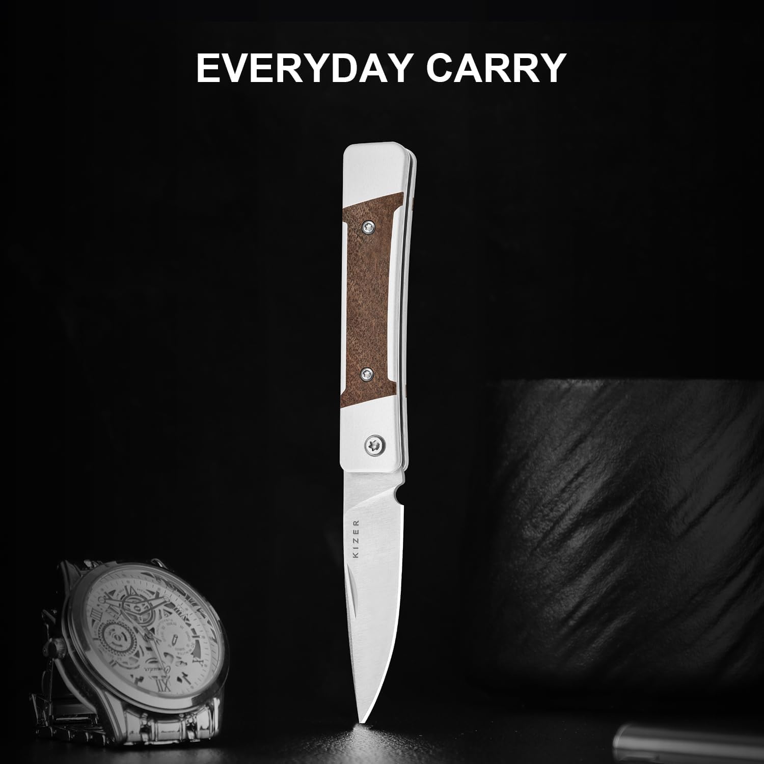 Kizer Little Grand Taschenmesser 6,4 cm Drop Point Nitro-V Klinge EDC Klappmesser Aluminium Mkuruti-Holzgriff Slip Joint