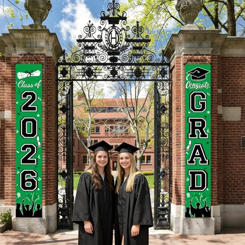 Image of Graduation Decorations 2026, Green Door Porch Signs, Graduation Banner Class of 2026, Congrats Grad Banner for Door and Porch Graduation Party Supplies