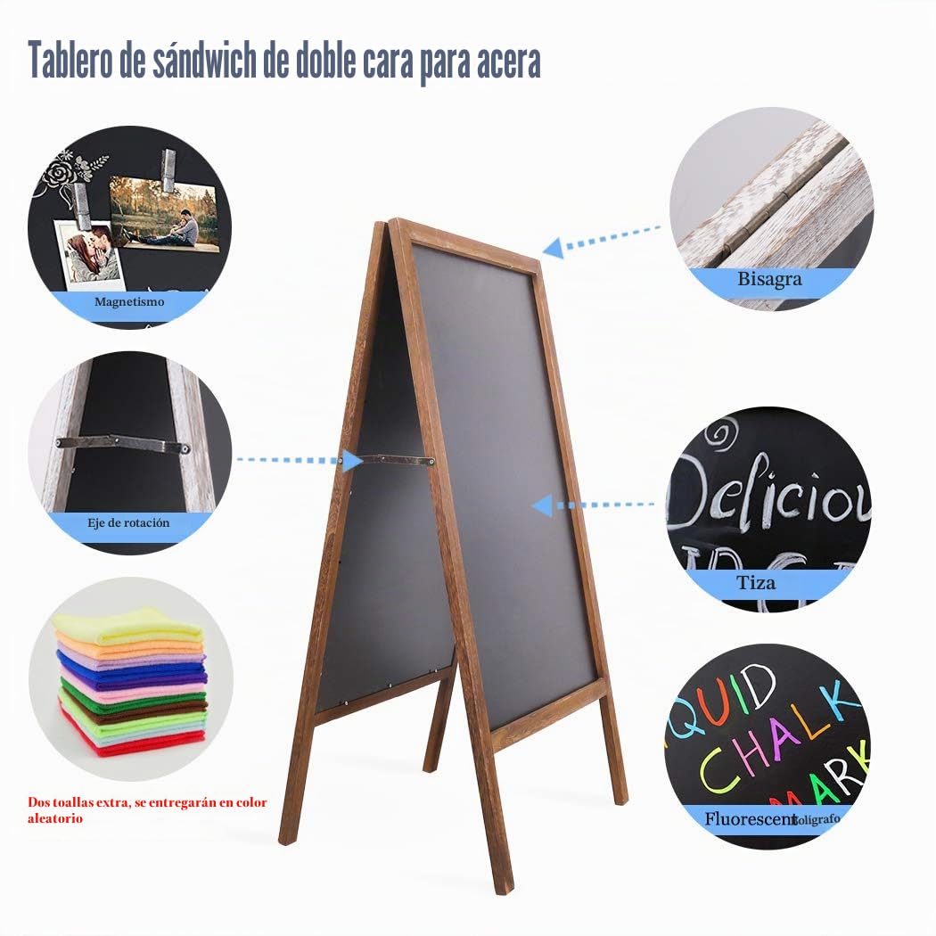 unho Pizarra Caballete de Pie para Bar Grande: 100x50 cm Doble Caras Pizarra Negra Plegable Magnetica Tiza de Publicidad para Hosteleria Restaurante Cafetería Boda Fiesta - Marrón