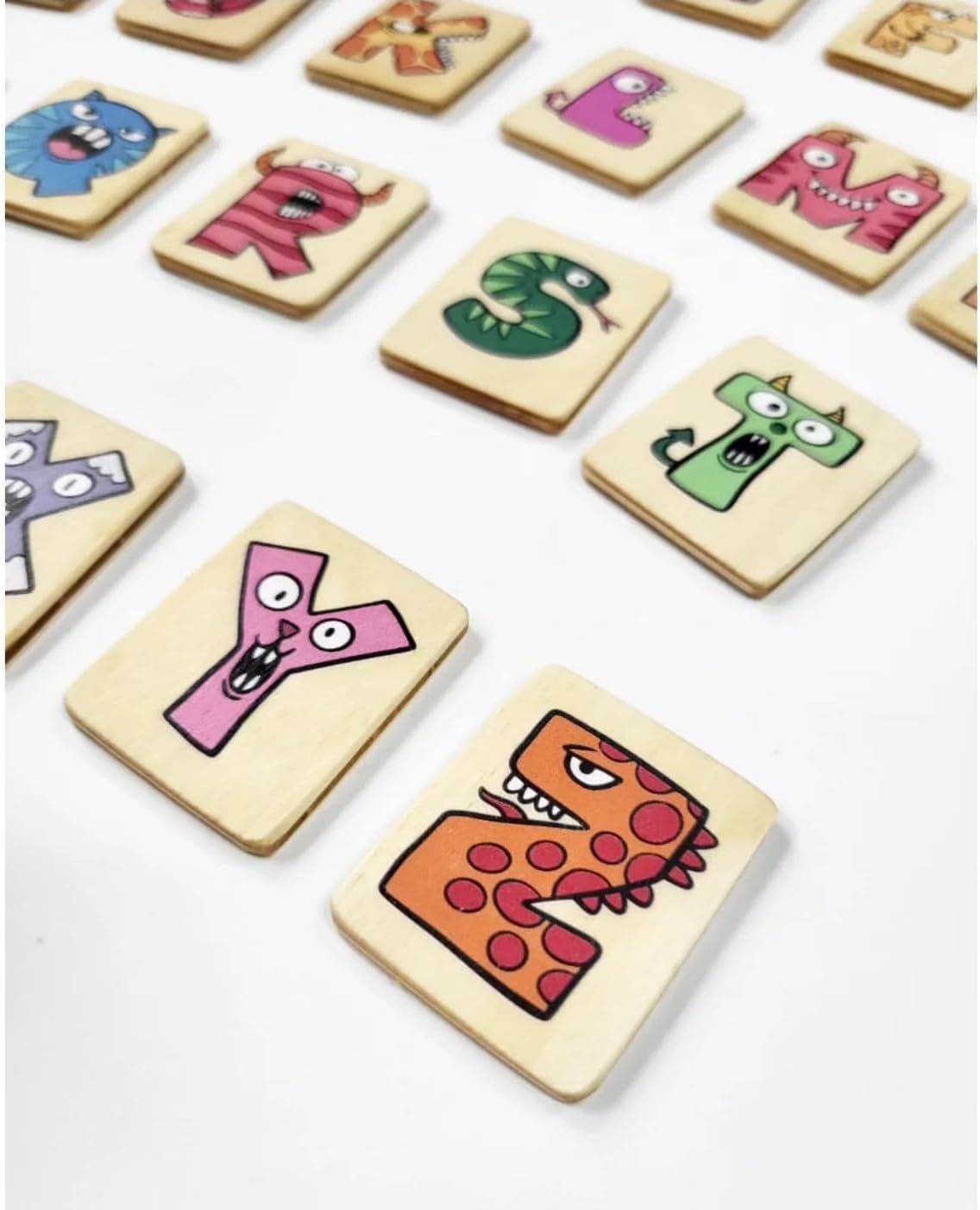 English Letters Flash Cards with Monsters+ Holder Uppercase Letters Cards Montessori Preschool Homeschool Birthday Gift for Kids Classroom (Cards with Holder)