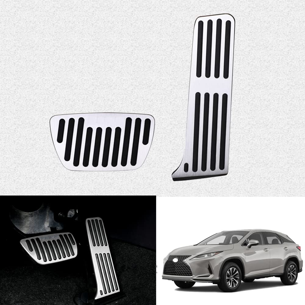 Kakash Custom Interior Accessories for Lexus ES GS IS LC LS RC RX UX 2019 2020 2021 2022 aluminium alloy Gas Accelerator Pedal Covers,Anti-Slip No Drilling Brake Foot Pedal Pads 2 pieces/set(silver)