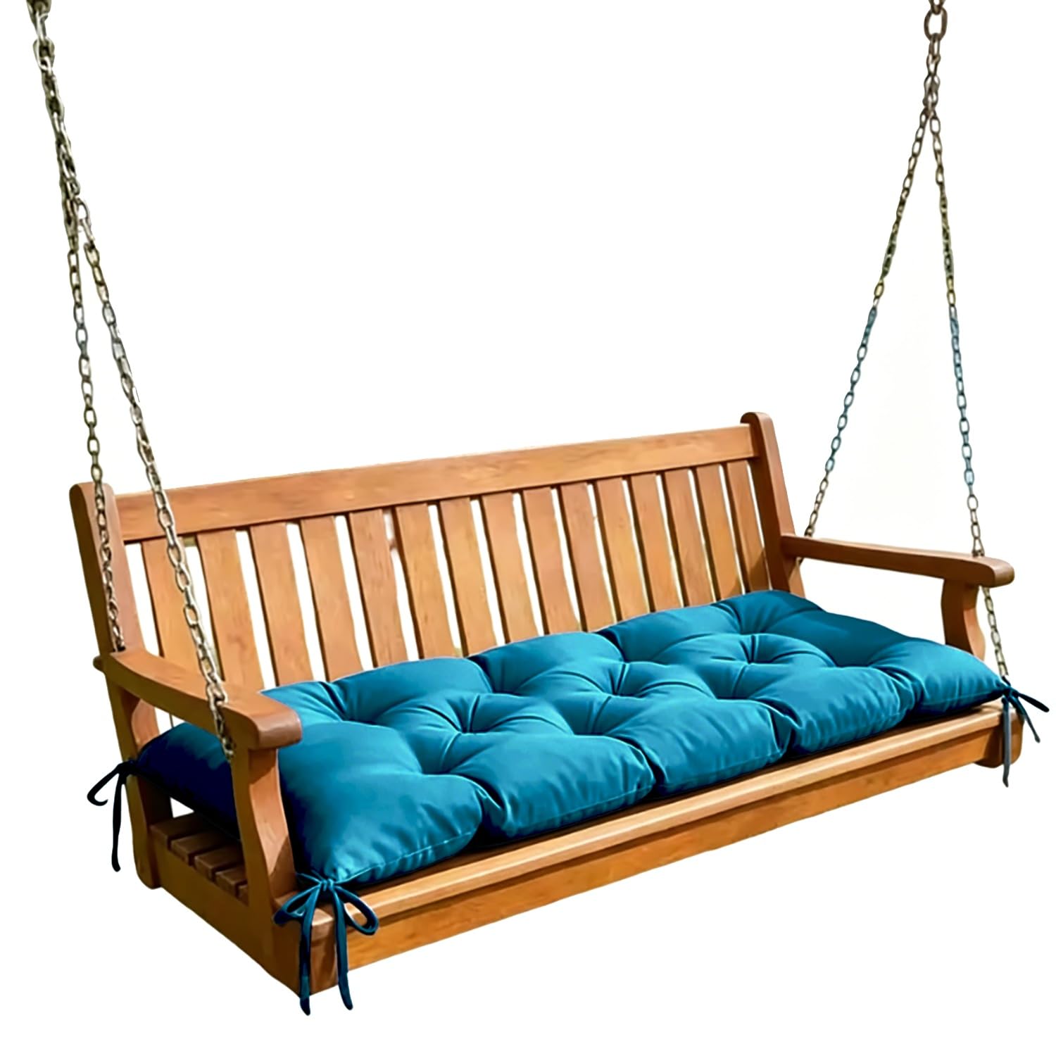 JORTUIO Swing Bench Cushion 8cm Thick, Garden Patio Non Slip Tufted Seat Pad With Ties, High Resilience PP Cotton Filled Seat Cushion For Indoor Outdoor, Window Park Bench(Sky Blue,130x50cm/51x20 in)
