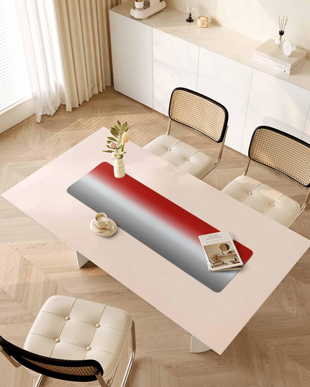 Debedcor Heat Proof Table Pads Waterproof Decorative, Red Gray Ombre Non-Slip Table Countertop Protector, Farmhouse Abstract Gradient Insulation Mat for Dining Room, 48 x 12 Inches