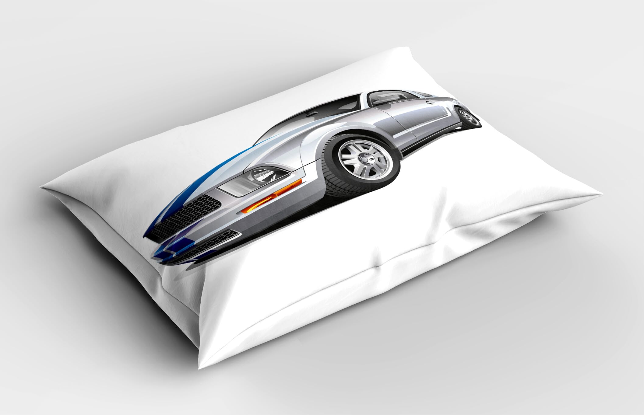 Ambesonne Teen Room Pillow Sham Set of 2, Modern Cool Car Automobile Speed Fast Vehicle Illustration Print, Quality Microfiber Bedding Item for All Seasons, 30