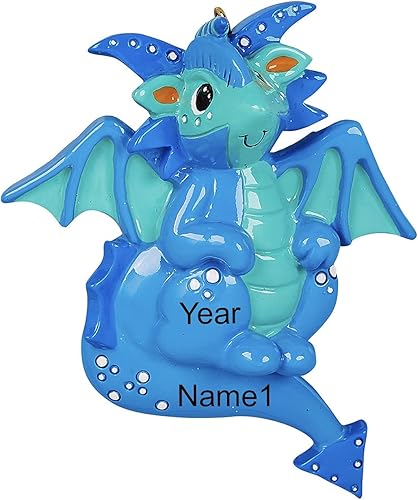 Miniatura 3 de Adorno personalizado de árbol de Navidad de dragón azul y verde  2022  Regalo de dragón de Navidad para niños pequeños, personalización gratuita