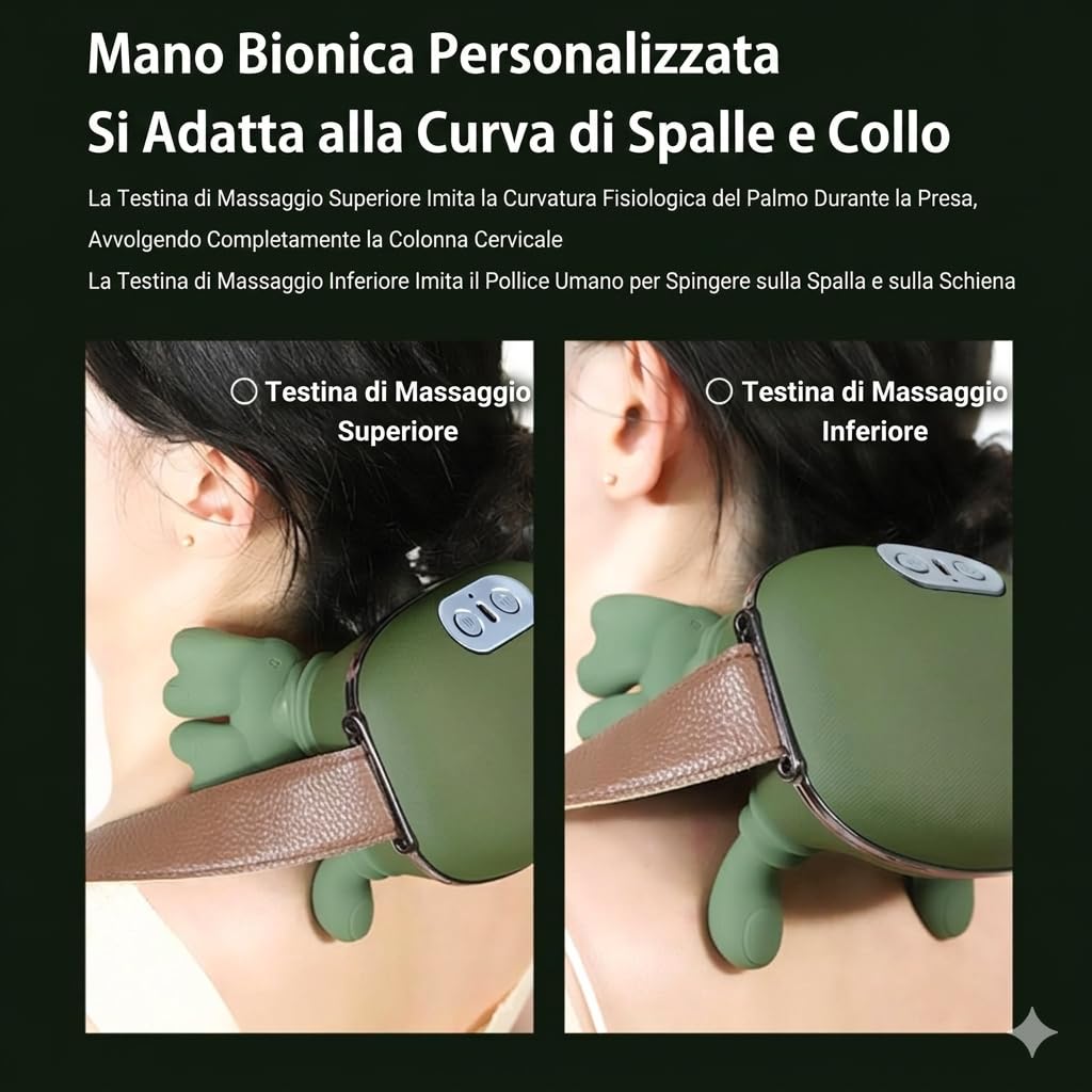 Massaggiatore Cervicale Schiena Spalle e Collo con manine, Massaggio 4D Shiatsu Per sollievo muscolare e rilassamento, senza fili ricaricabile