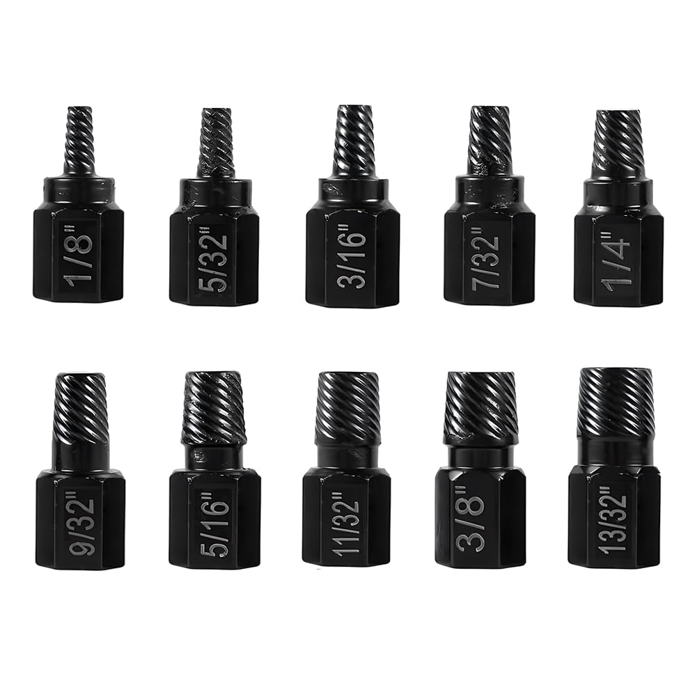 Teocpai 10PCS Damaged Screw Extractor Set, Easy Out Bolt Extractor Kit Heavy Duty Hex Head Bolt Extractor Set for Removing Broken Studs, Bolts and