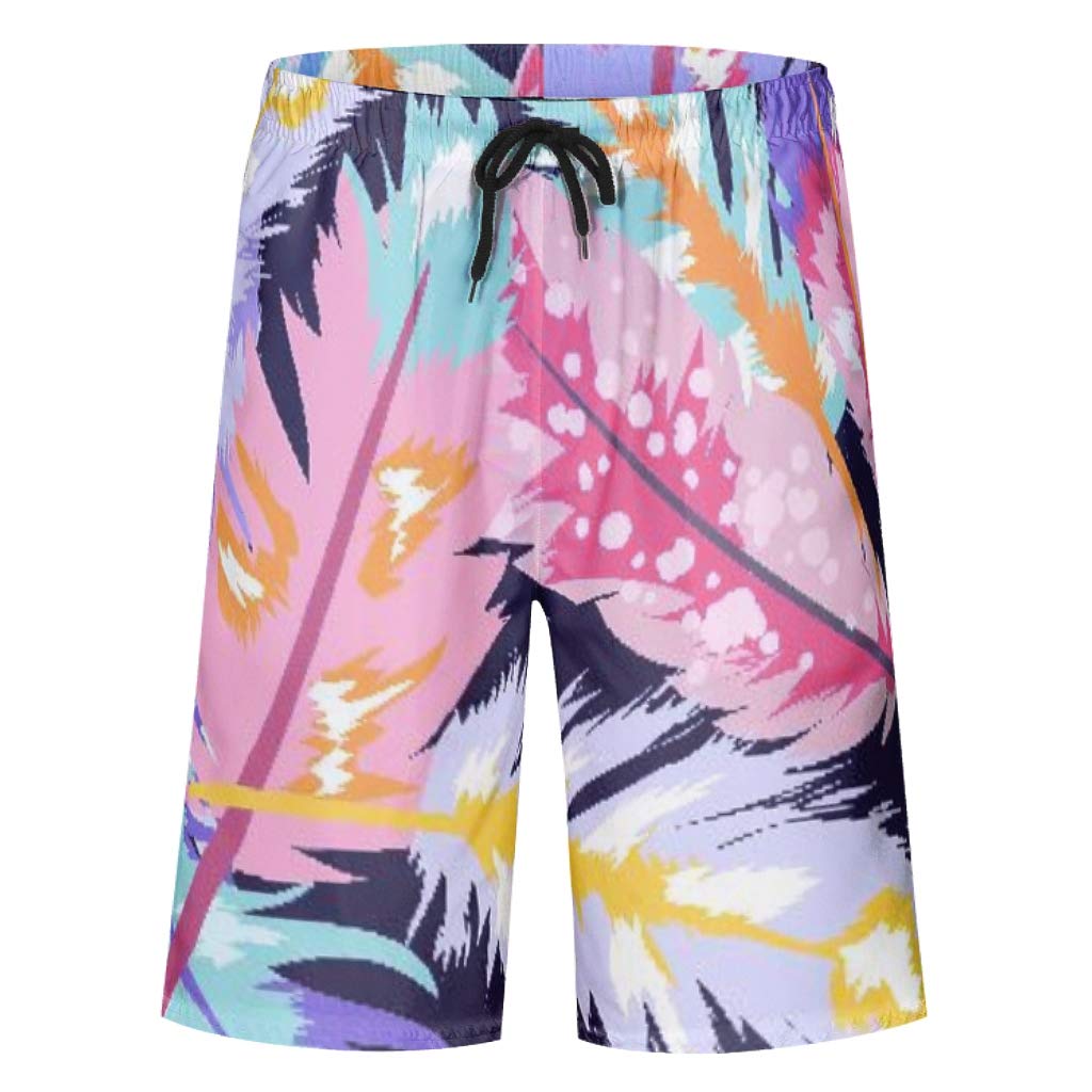 djfrnuki Colorful Feather Fashion Board Shorts Swimsuit or Athletic Shorts Quick Dry with Lining Set Off