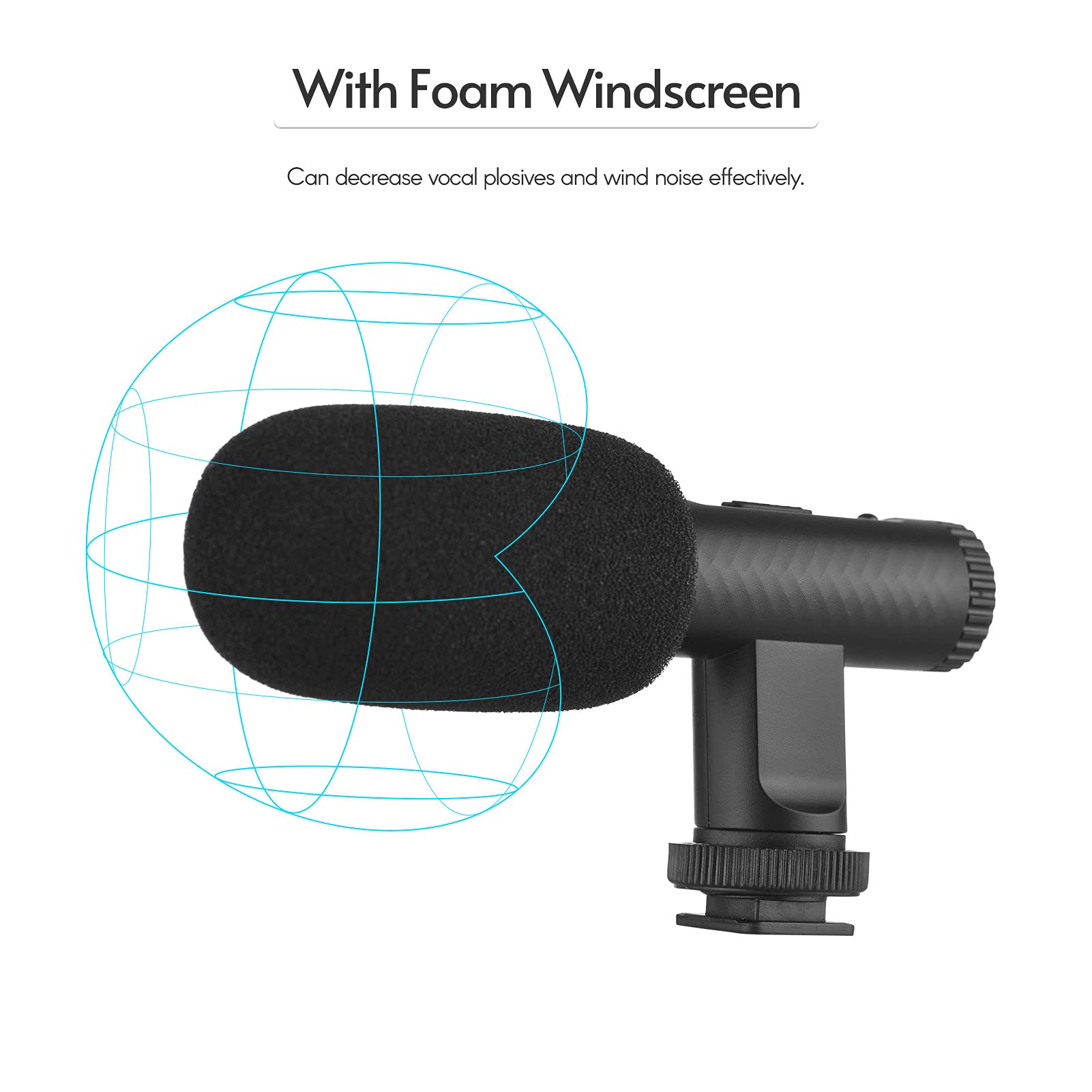 Andoer Microfono stereo portatile Registrazione Video Mic 3.5mm TRS Plug Built-in Batteria ricaricabile per fotocamere DSLR Videocamera