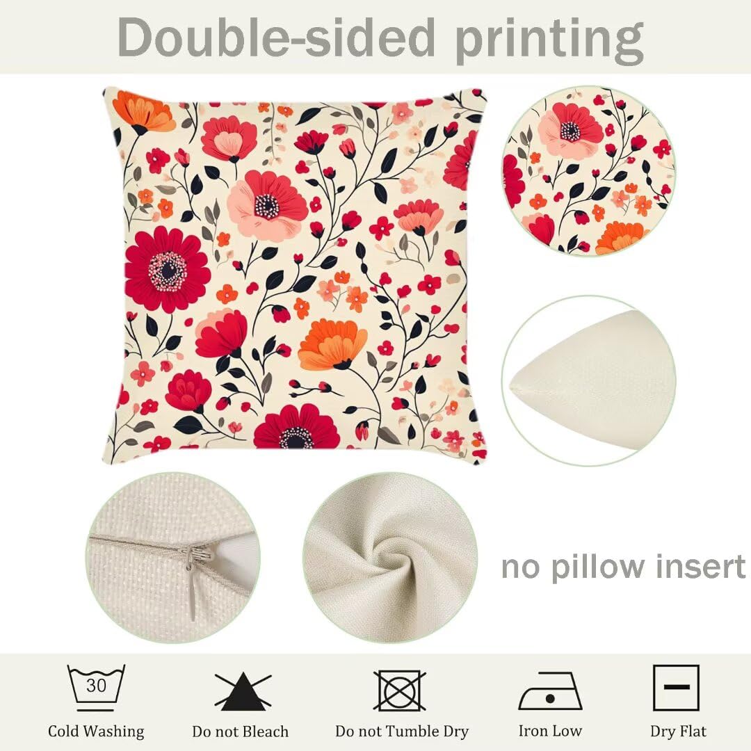 Fundas Cojines 55x55 cm Exterior Cojines Floral Fundas de Almohada Juego de 4, Cuadrados Funda Cojin Primavera Almohadas con Cremallera Invisible, Sofa Cama Decorativos para Hogar, Jardín, Salón Ym503