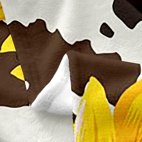 Miniatura 5 de Manta de vaca de girasol para niños, niñas y jóvenes, manta rústica de piel de vaca marrón con flores amarillas ultra suave, 40 x 50 pulgadas, manta