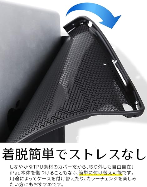 ddice iPadケース iPad 第7・8・9世代 10.2 inch 手帳型 アイパッドカバー ブック型 三つ折りスタンド 耐衝撃 おしゃれ 無地 シンプル オートスリープ (ブラック) - 3