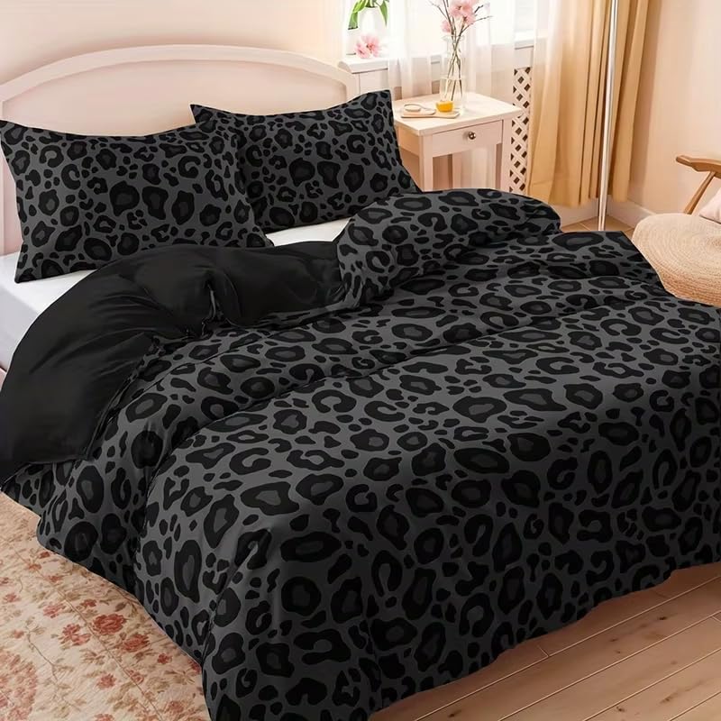 Parure de Lit Léopard Housse de Couette 260x240 Imprimé Guépard Microfibre Design Safari