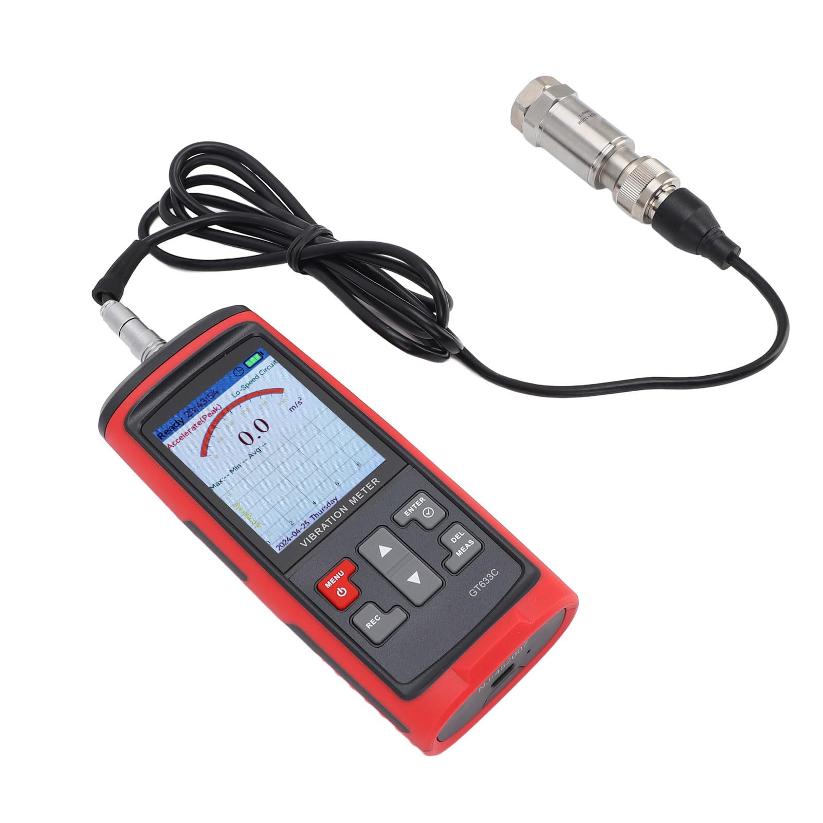 Vibromètre Numérique Portable, Analyseurs de Vibrations, Appareils de Mesure de Déplacement de Vitesse d'accélération avec écran Couleur LCD et Stockage de 8 Mo, Idéal pour les Moteurs,