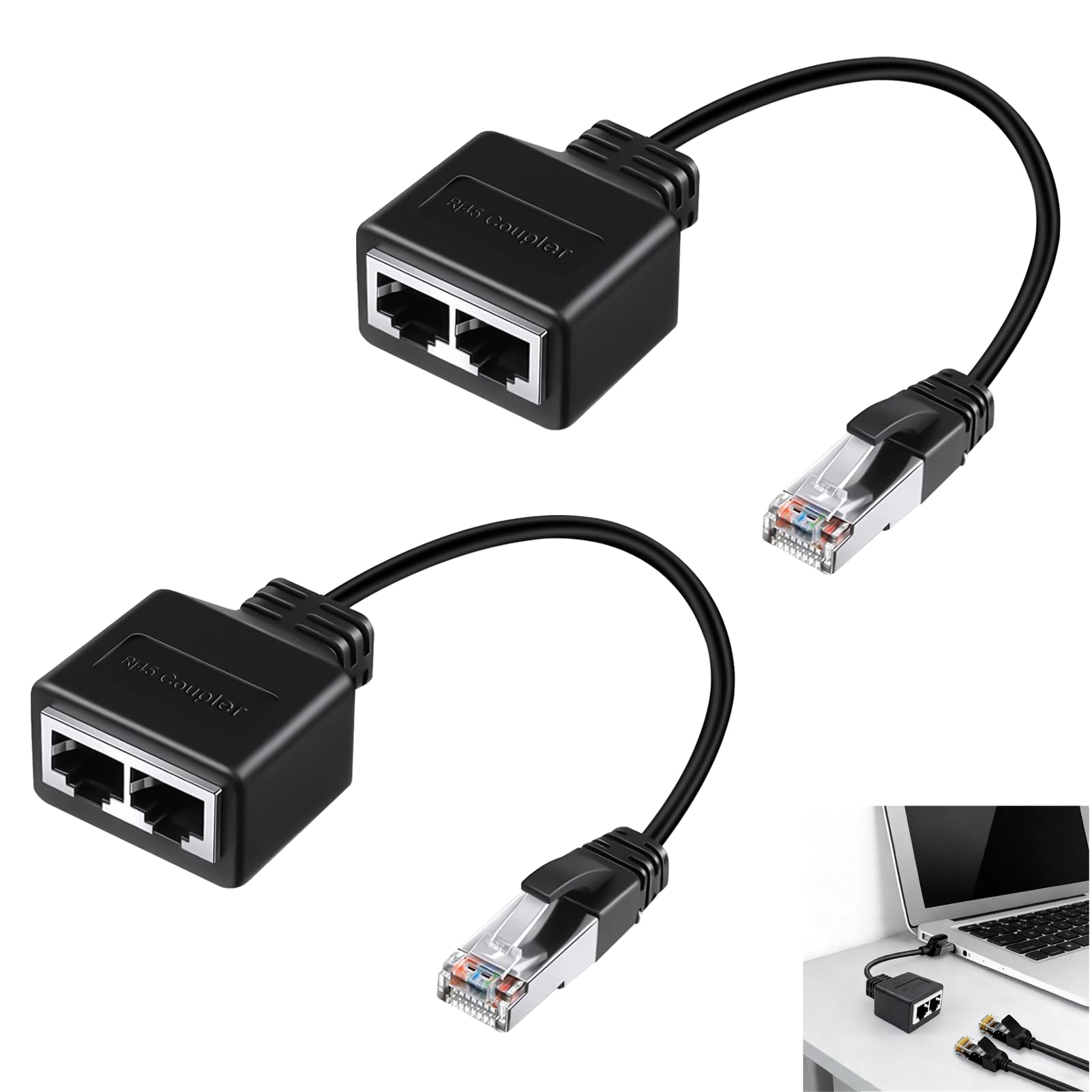 2 Stück RJ45 Splitter Kompatibel mit Cat5 Cat5e Cat6 Cat7, LAN Ethernet Extender, RJ45 Netzwerkadapter 1 auf 2 Ethernet LAN Verteiler, Adapter männlich zu 2 weiblich Router TV PC Modem Netzwerkgeräte
