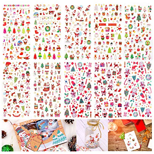 HOWAF 10 Hojas 3D Pegatinas Navidad para Niños Manualidades, 670+pcs Brillantina Navidad Bricolaje Scrapbooking...